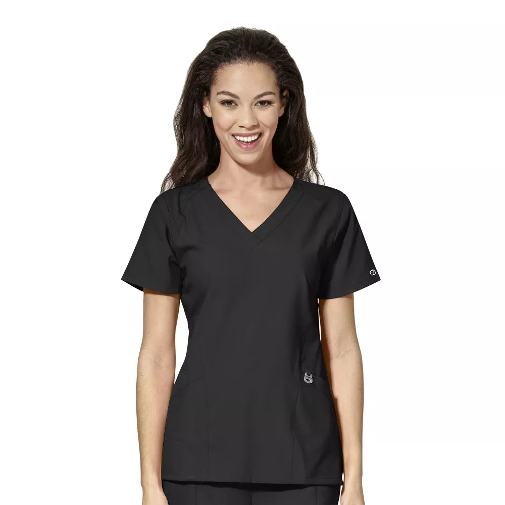 W123 By WonderWink Women's Stylized V-Neck Solid Scrub Top